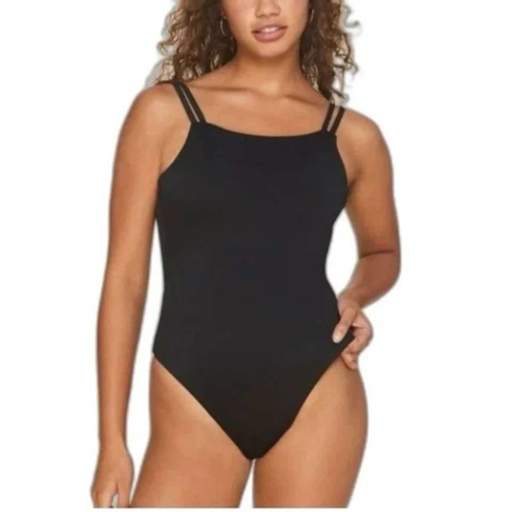 Andie Swim The Rockaway One Piece Black Ribbed Swimsuit M NWT